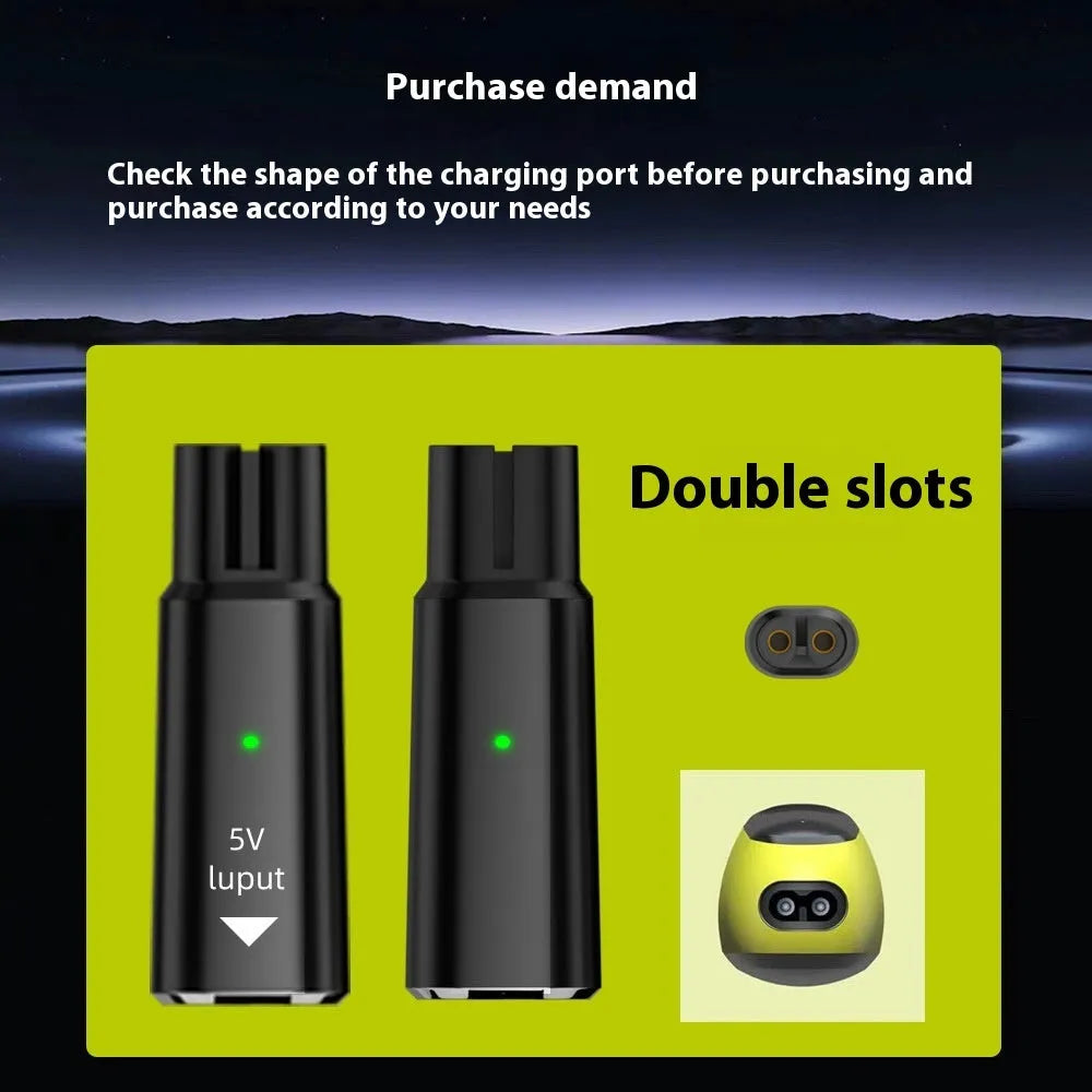 USB C charging adapter for electric shavers in black or grey with aluminium alloy construction