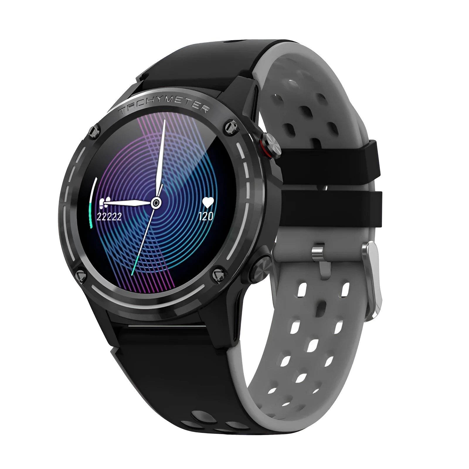 Smart watch with 1.3-inch screen and silicone wrist strap showing fitness tracking interface