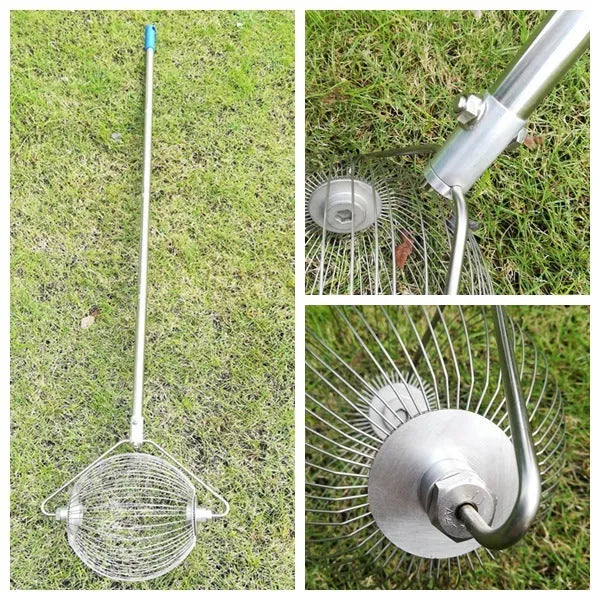 Stainless steel golf ball picker with metallic finish and 0.65 metre length
