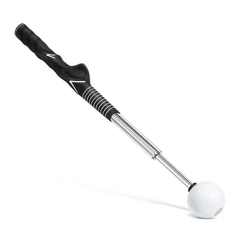 Telescopic golf swing training aid in stainless steel available in three colours