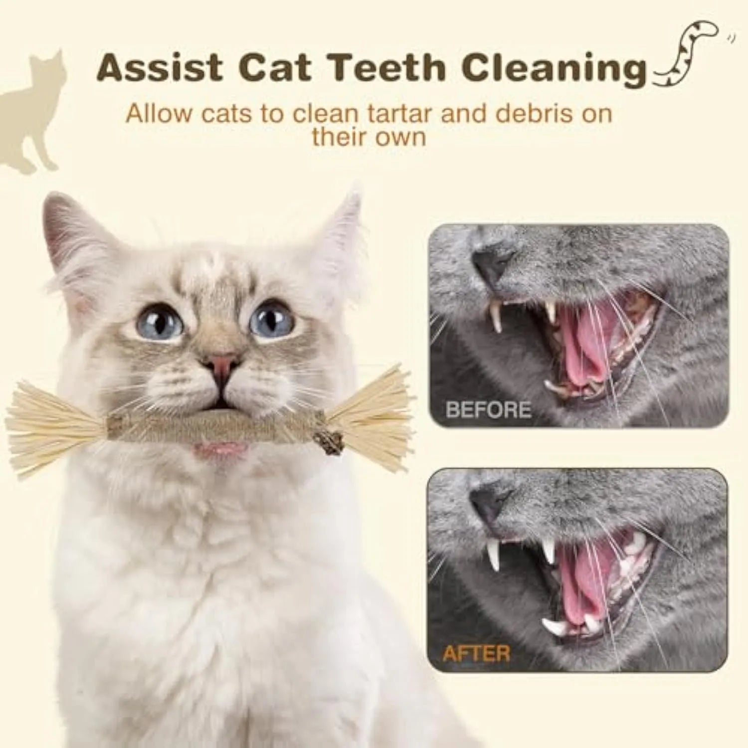 A 3 pack of natural silvervine chew sticks for cats on a wooden surface, showing thick and fine diameter options.