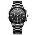 Men's waterproof quartz business sports watch in black and rose red gold with 12mm thickness