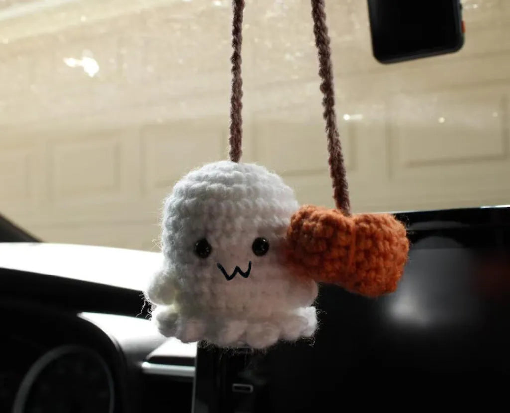 Plush hand-woven car hanging ornament in a cartoon design made from polyester