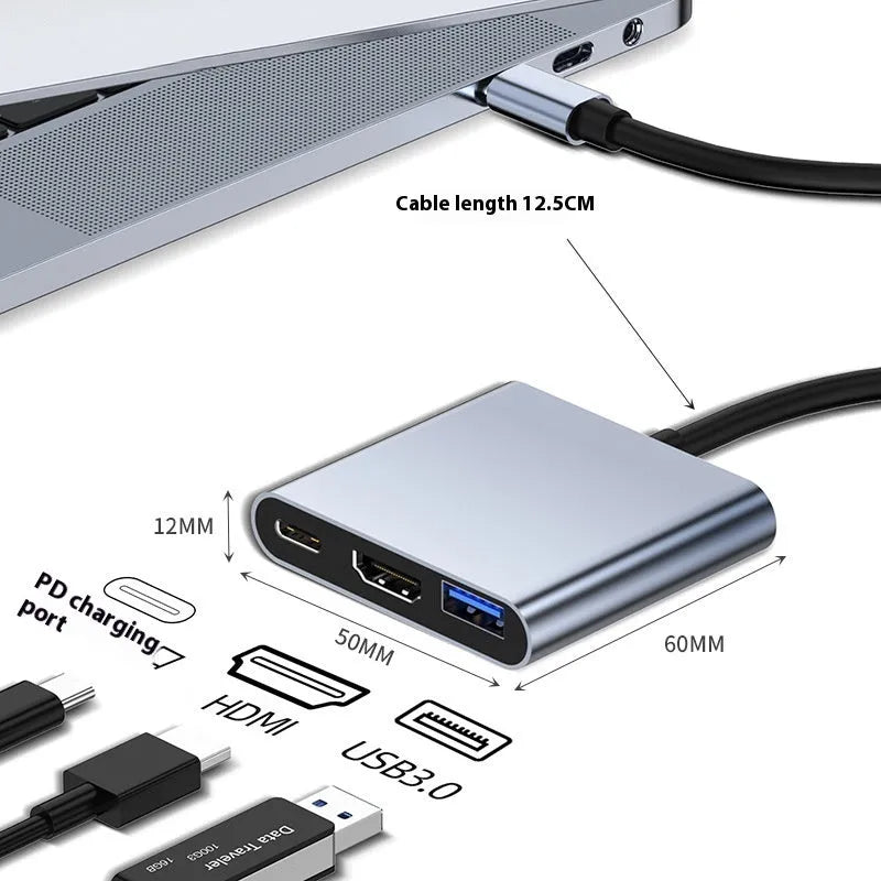 USB-C 7-in-1 expansion dock with HDMI port and USB 3.0 hub on a 15cm cable.