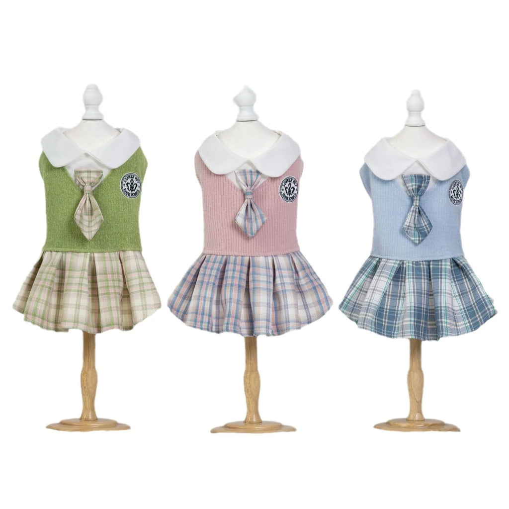 Polyester tartan skirt pet clothing for dogs and cats in princess style with colour options