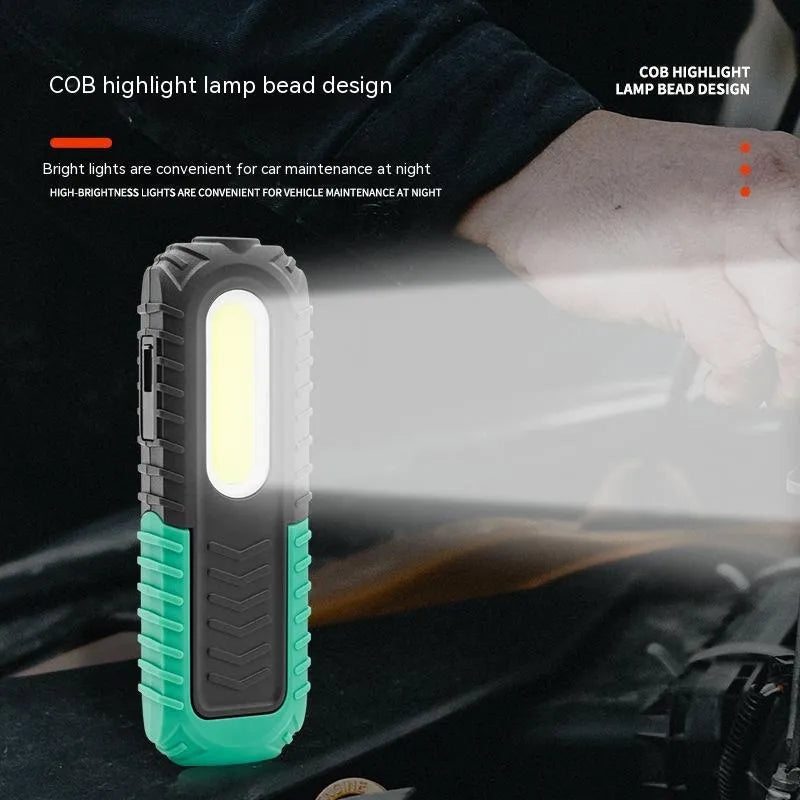 Black and green USB rechargeable auto repair work light with PET-coated housing