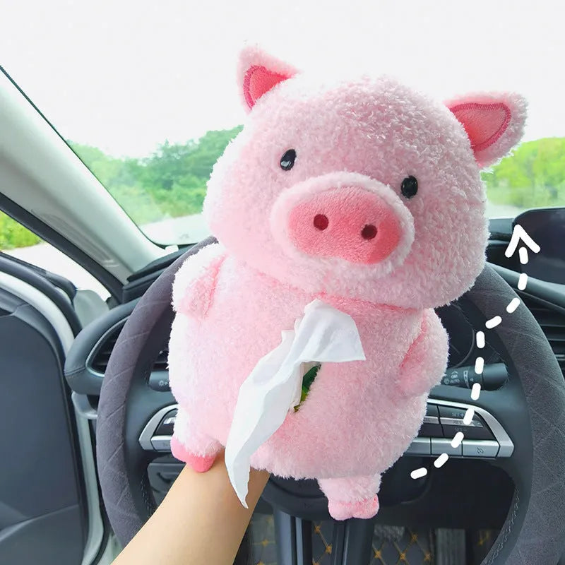 Cartoon lamb soft plush car tissue box organiser with decorative design for dashboard or home.