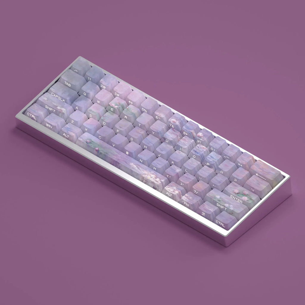 Wenshao Sleeping Lotus PBT keycap set with side-carved transparent characters showing water lily design