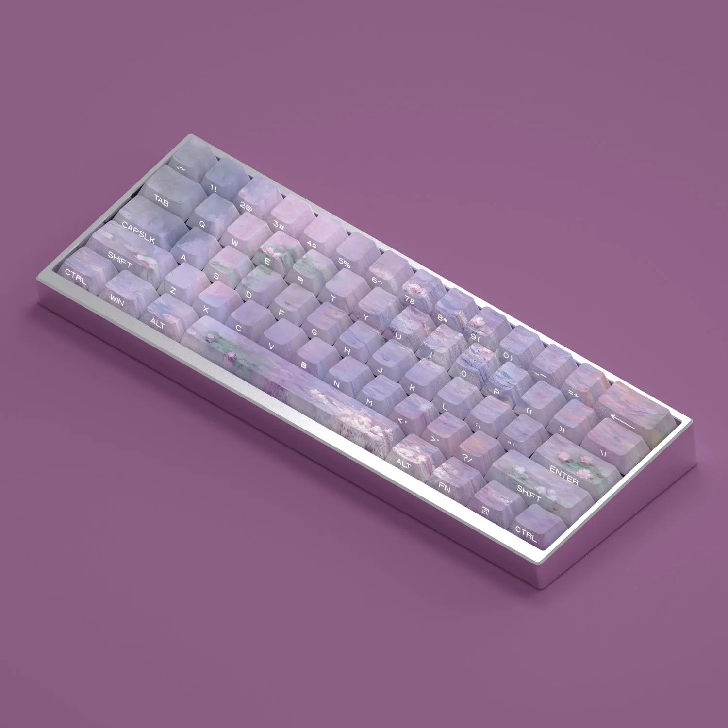 Wenshao Sleeping Lotus PBT keycap set with side-carved transparent characters showing water lily design