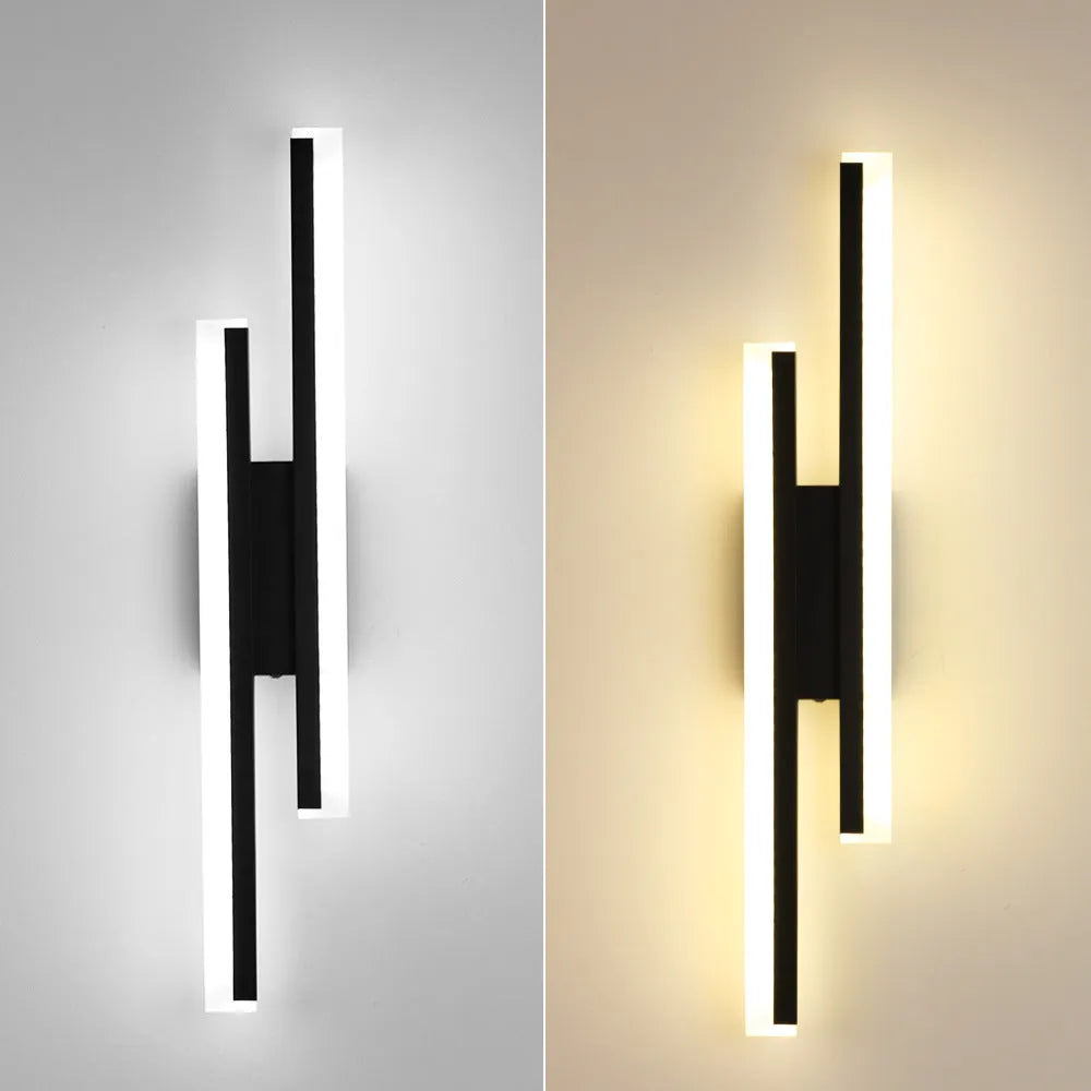 Gold finish double line wall lamp with three colour lighting options