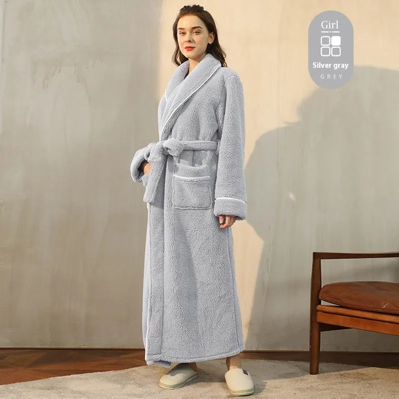 Plus size thickened flannel bathrobe for couples in winter with super thick 301-350 gsm fabric