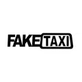 FAKE TAXI car warning sticker in yellow, 20 cm by 8 cm, made of waterproof PET material.