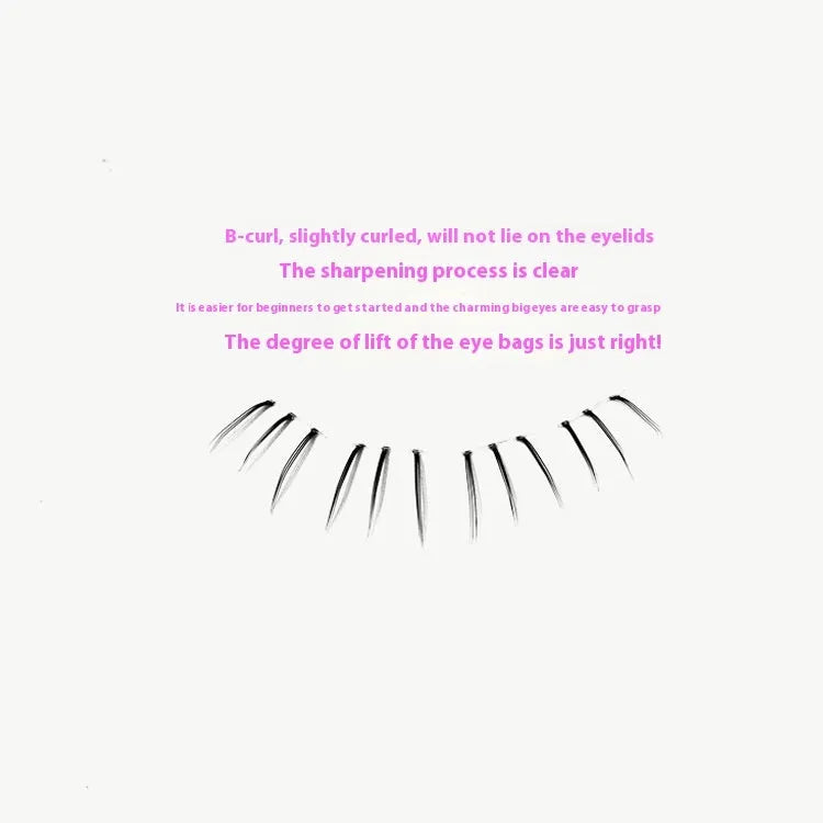 Kitten's paw shaped lower false eyelashes with 12 rows of graduated 4mm, 5mm, and 6mm long lashes.