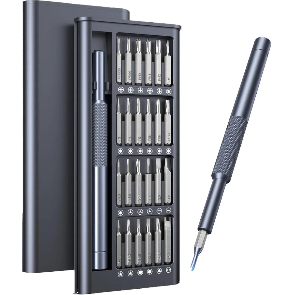 25-in-one precision screwdriver set with knurled handle and magnetic tip for household repairs.