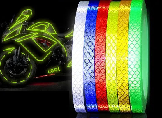 Close-up of solid colour reflective stripe roll with crystal lattice pattern, 10mm width, 8m length, in grass green colour.