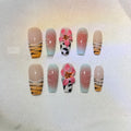 Lily hand carving nail art set with zebra pattern and leopard print designs in XS S M L sizes