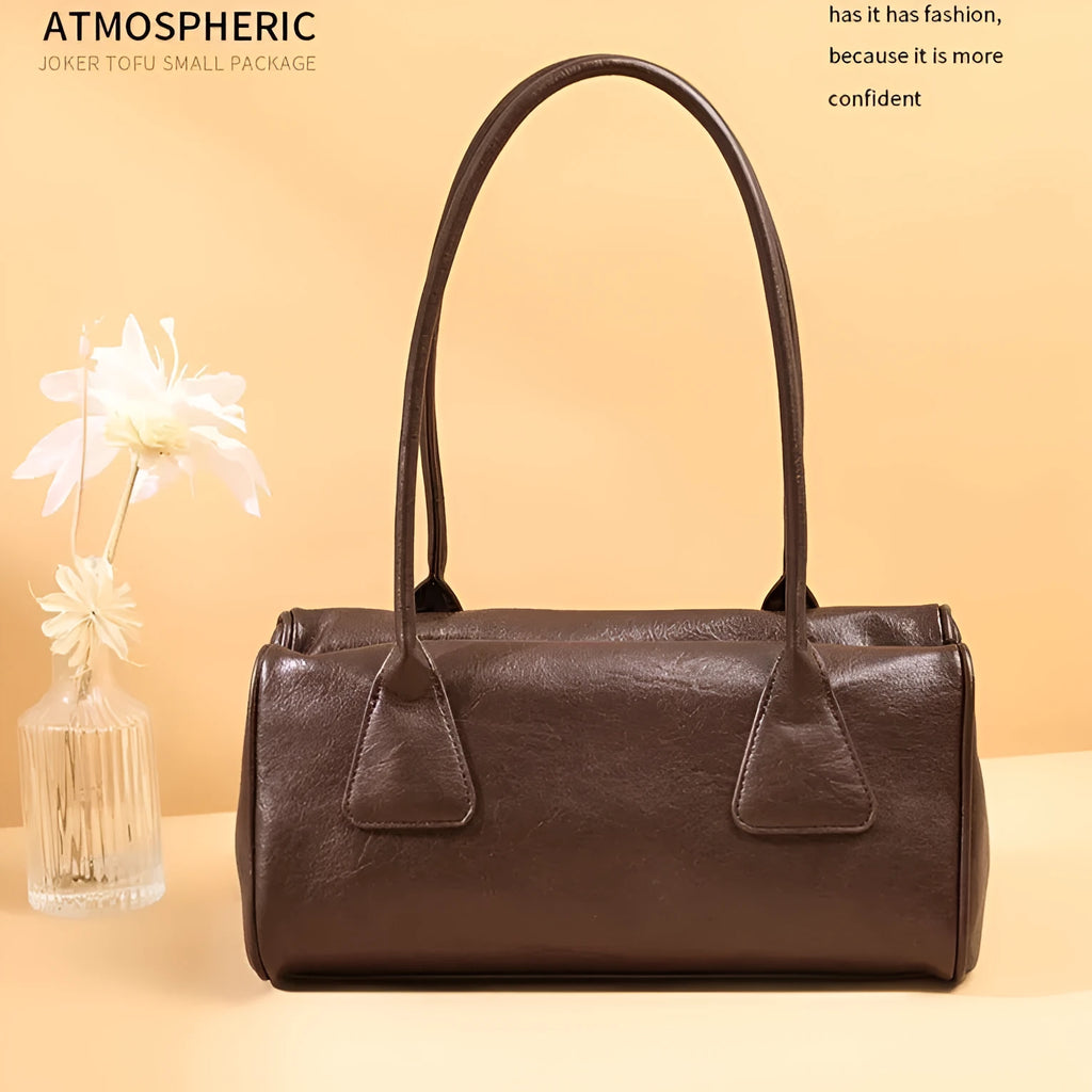 All-match shoulder underarm bag PU horizontal square 32x16x15cm stone pattern contrast stitching
