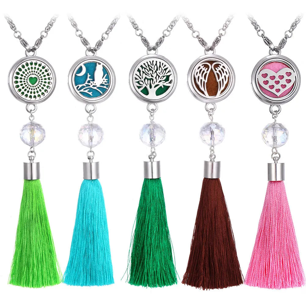 Alloy tassel aromatherapy car pendant with cotton pads on 50cm chain for fragrance diffusion