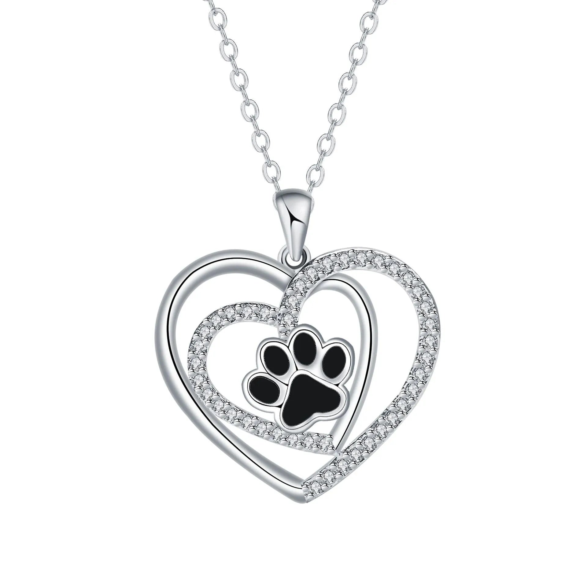 Women's dog paw print necklace with heart pendant, copper construction with electroplated finish