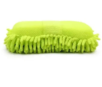 Silvery green car wash sponge with microfiber chenille construction measuring 14x25cm