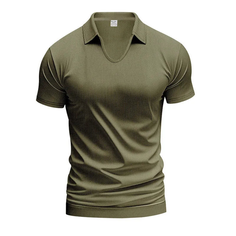 Men's loose fit V-neck short sleeve T-shirt in cotton blend fabric shown in apricot colour