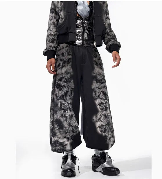 Street trendy printed loose trousers set with hoodie, seven-inch pants, and trousers in coordinated casual wear