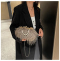 Soft plush furry crossbody shoulder bag with pearl chain and phone pocket in shell shape