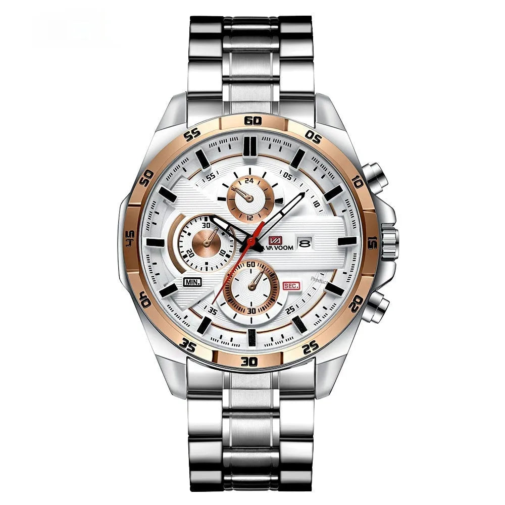 Men's business calendar quartz watch with waterproof design in multiple colour combinations