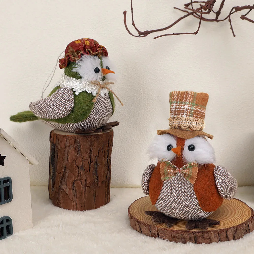 Harvest owl pendant ornament in orange or green colours for window or desktop seasonal decoration