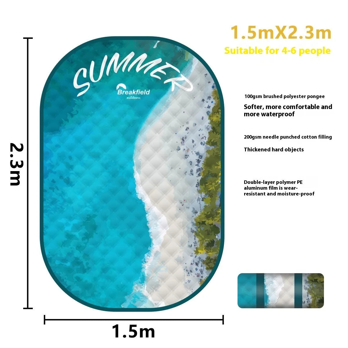 Waterproof 2x3 metre outdoor picnic mat with ultrasonic thickening in Four Seasons Series colour