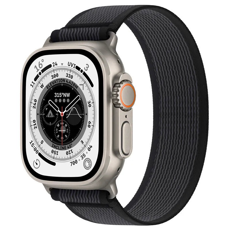 Nylon Apple Watch replacement strap with integrated ring loop in multiple colour options