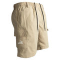 Loose straight-leg casual shorts in blue, American sport style, made from polyester fabric.