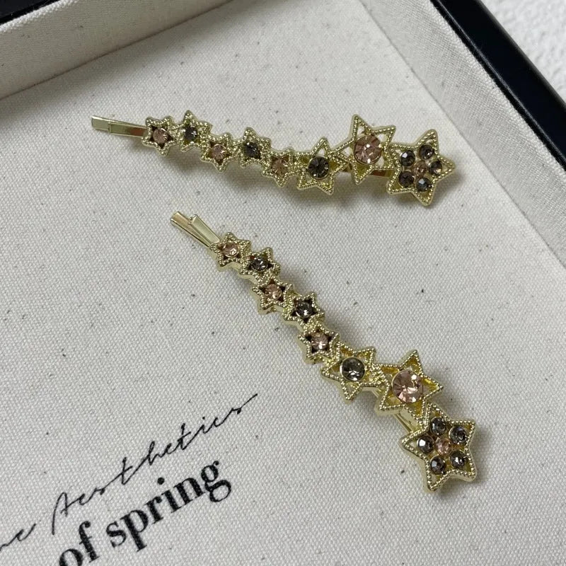 Gold Korean-style barrette hair clip with rhinestone star decoration for bangs