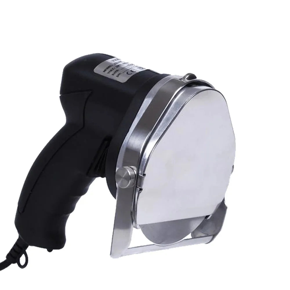 Black KS-100E model electric meat cleaver for cutting meat up to 3.3 inches thick.