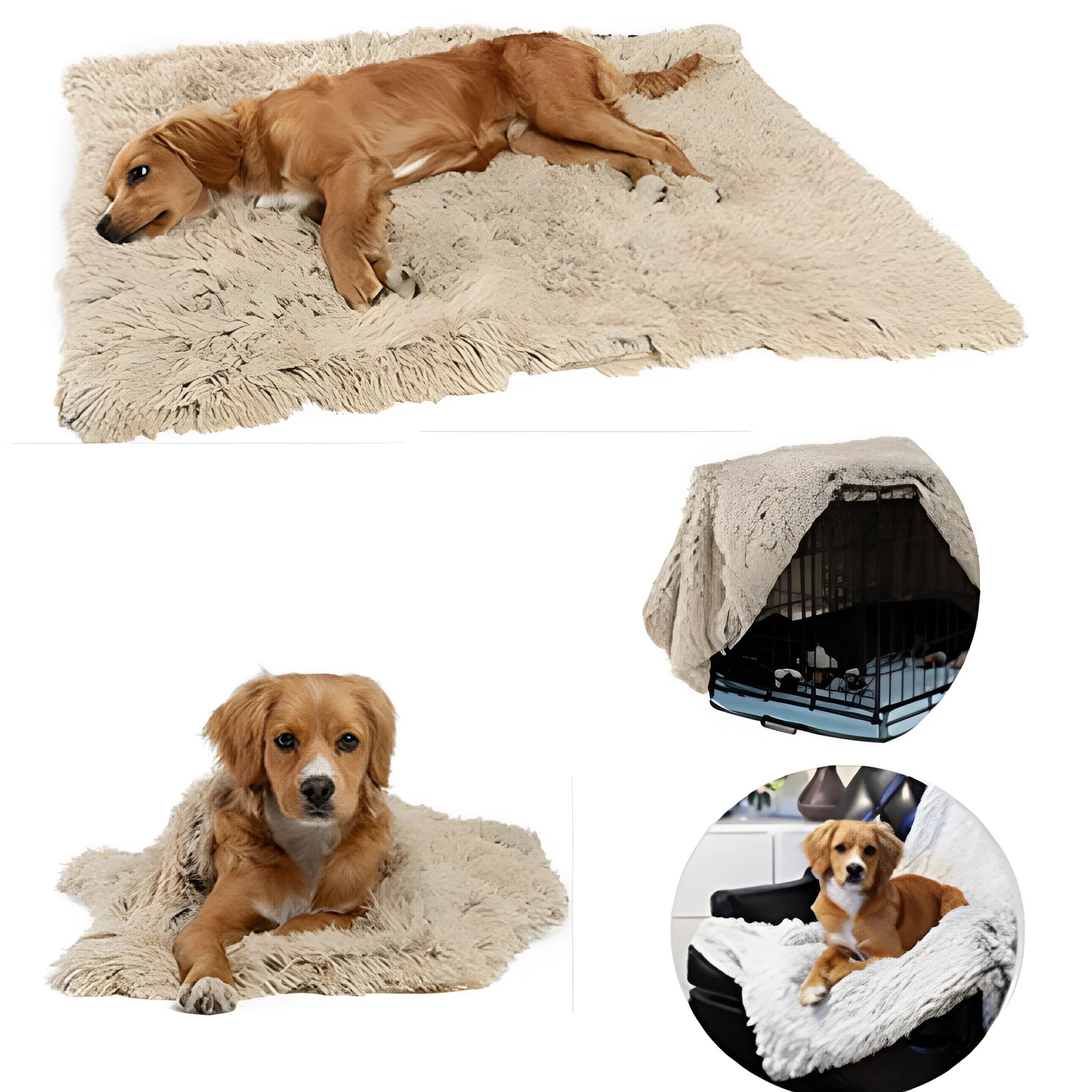 Dark grey wool polyester plush pet blanket shown in L size 100x75cm for dog kennel use