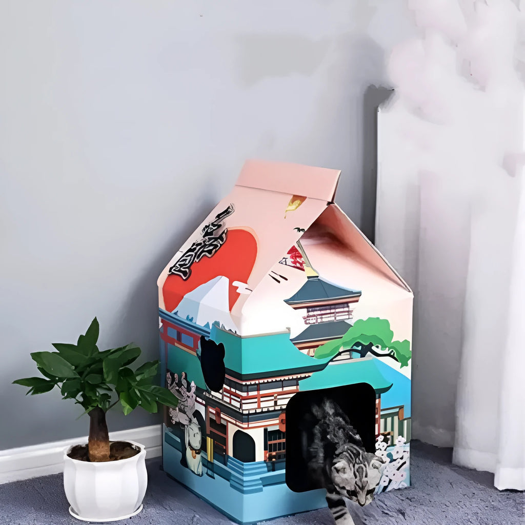 Foldable corrugated paper cat scratching board with Nagoya cat nest design