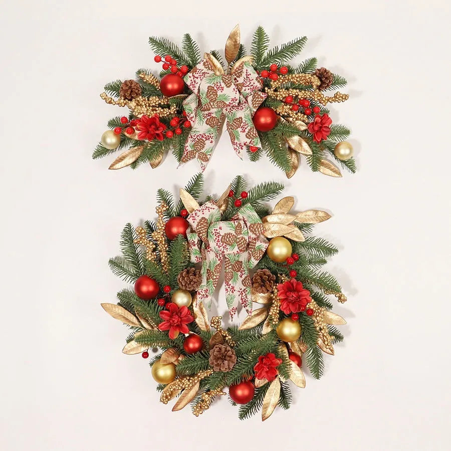 American country style artificial pine Christmas garland with optional LED lights in stair wall mounting configuration