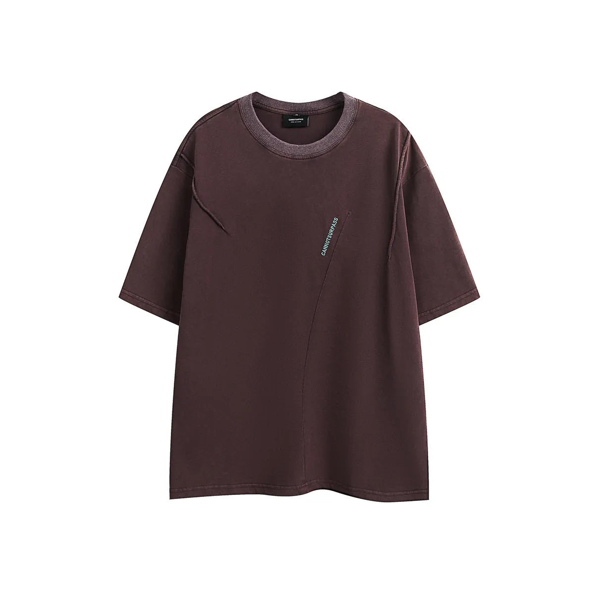 Retro embroidered washed cotton T-shirt in purple and black colours with half-sleeve design