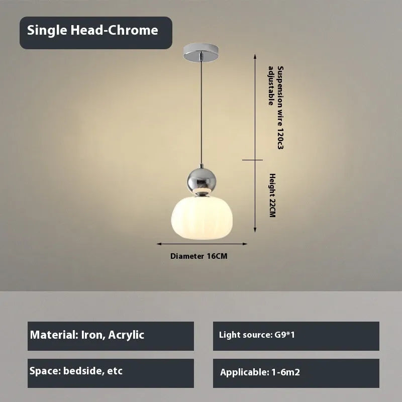 Nordic style pumpkin-shaped alloy chandelier for ceiling mounting in a bedroom or dining room.