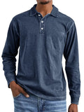 Men's retro washed distressed cotton lapel long sleeve polo shirt shown in army green.