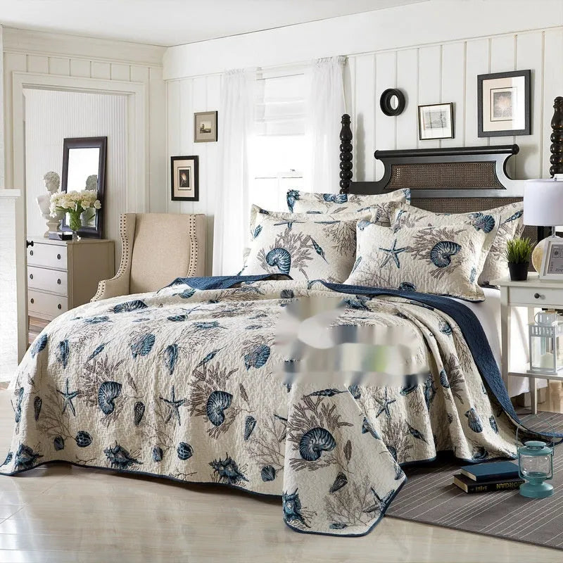 Cotton quilted bed cover three-piece set with printed pattern for 1.5-1.8 metre beds