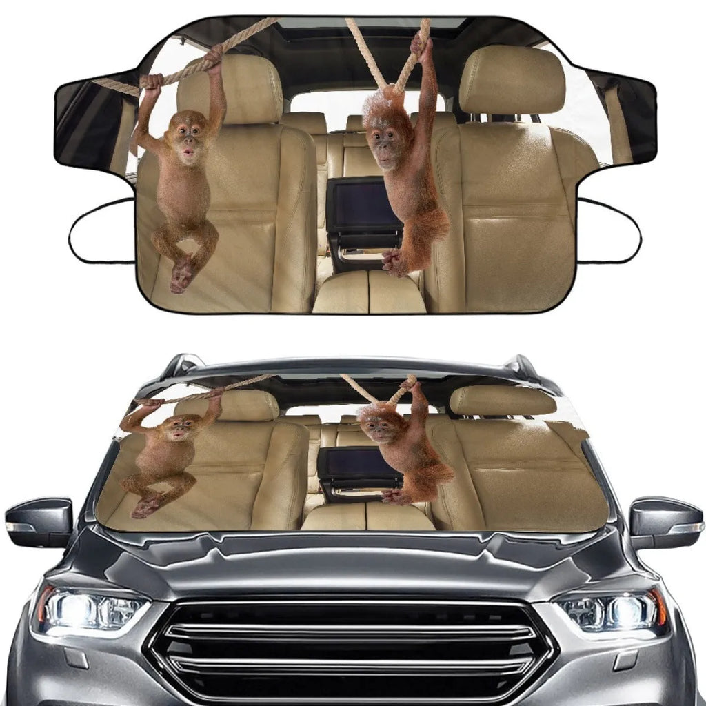 Aluminium film foam polyester fabric car front sunshade protector with lanyard ties