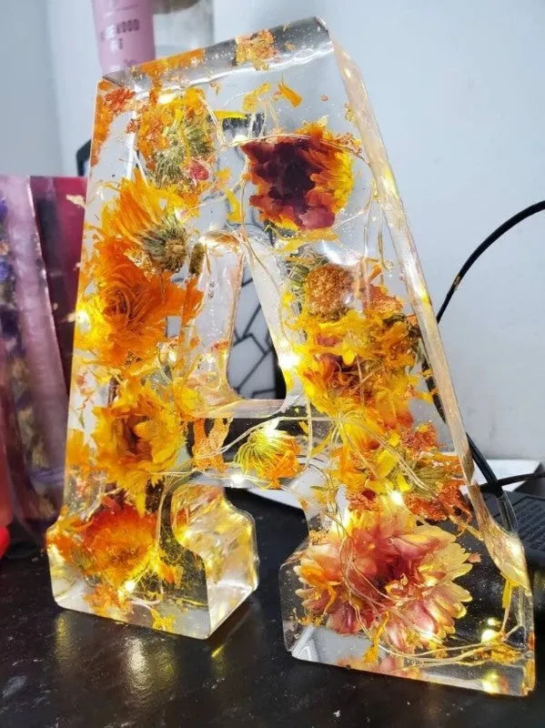 Transparent resin night light with letter flower design in modern simplicity style