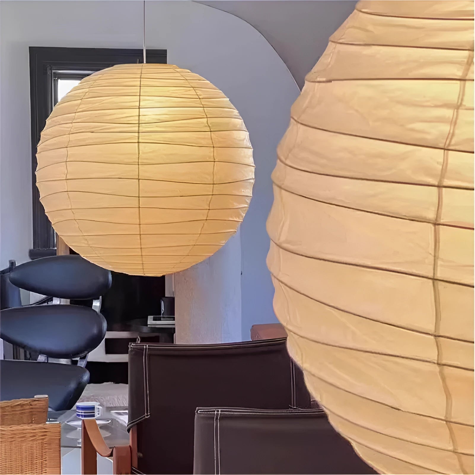 Japanese style rice paper chandelier ceiling light in three diameter sizes