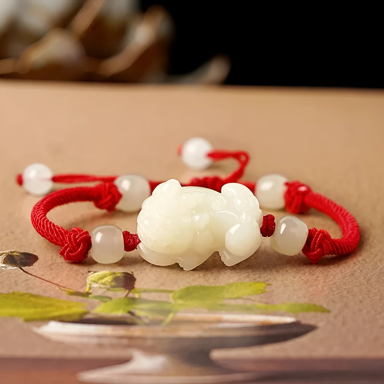Hetian jade bead bracelet with black and red adjustable braided cord, Chinese style jewellery.