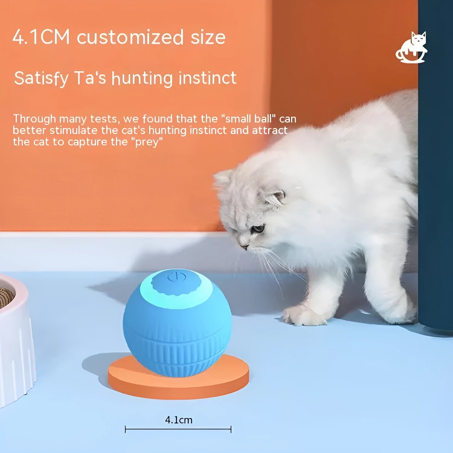 Blue silicone gravity rolling cat teasing ball on a light floor