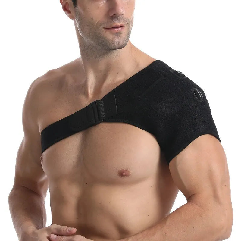 USB electric heating shoulder pad showing free-size adjustable design with plug-in connection