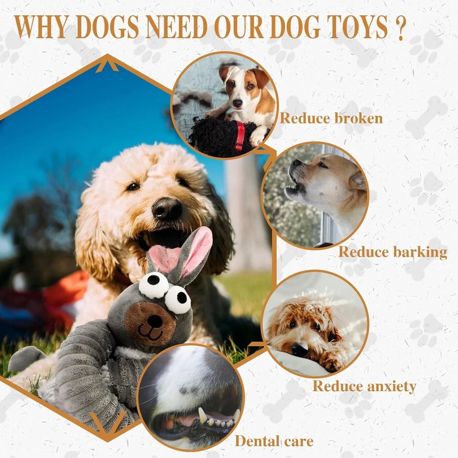 Brown plush dog toy with squeaker and crinkle sounds for small medium large dogs