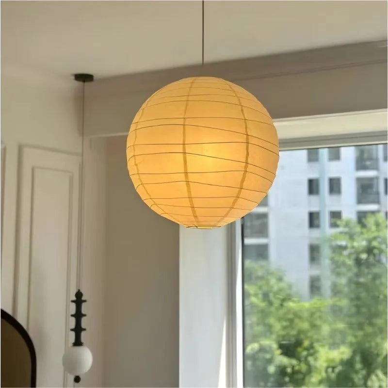 Japanese style rice paper chandelier ceiling light in three diameter sizes