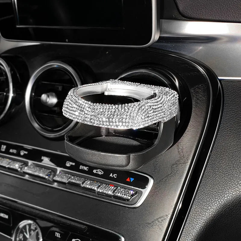 Diamond-encrusted car ashtray bracket cup holder for air vent mounting